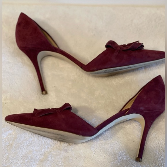 J.Crew Women’s 8 Burgundy Suede Pointy Tassel Kilted Heels Dress Pumps - Picture 5 of 6